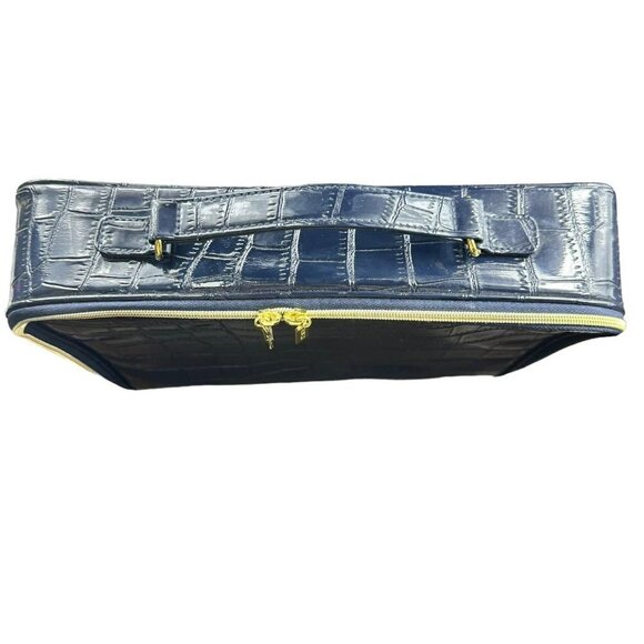 Estee Lauder Navy Blue  Crocodile Leather Cosmetic Travel Makeup‎ Zip Case - Picture 5 of 13